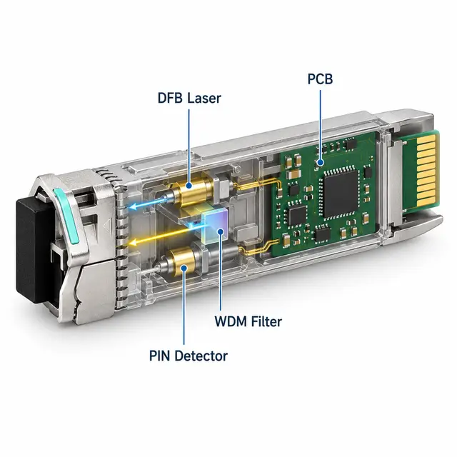 10G SFP+ BiDi BX20 20km - MSA-Compliant Transceiver for Metro technical drawing 2: dimensions, structure and interfaces