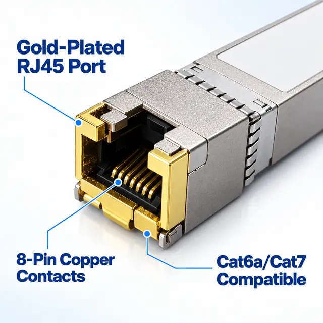 Factory-Direct 10G SFP+ Copper RJ45 10GBASE-T 100m technical drawing 2: dimensions, structure and interfaces