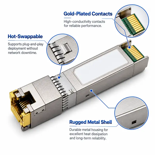 Factory-Direct 10G SFP+ Copper RJ45 10GBASE-T 100m technical drawing 3: dimensions, structure and interfaces