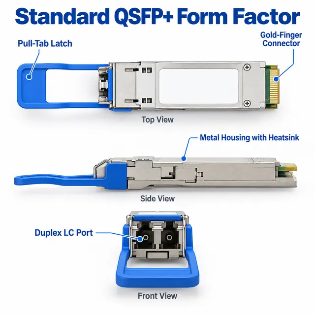 40G QSFP+ CWDM4 1310nm 60km Single-Mode Duplex LC technical drawing 1: dimensions, structure and interfaces