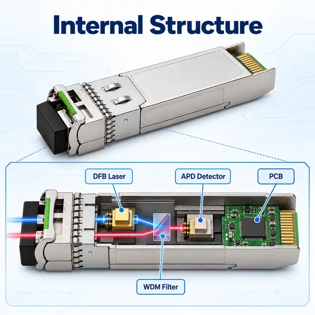 10G SFP+ BiDi BX60 60km 1270/1330nm - Transceiver for Optical Transport technical drawing 2: dimensions, structure and interfaces