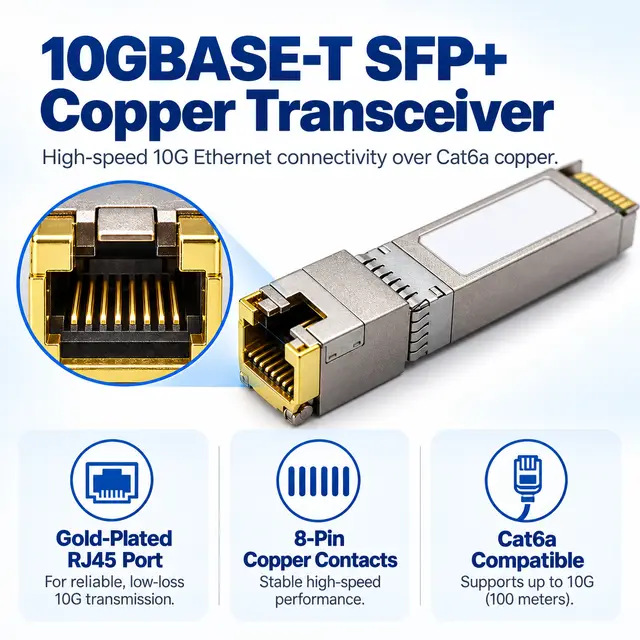 SFP+ 10GBASE-T Copper RJ45 30/80/100m Cat6a technical drawing 2: dimensions, structure and interfaces