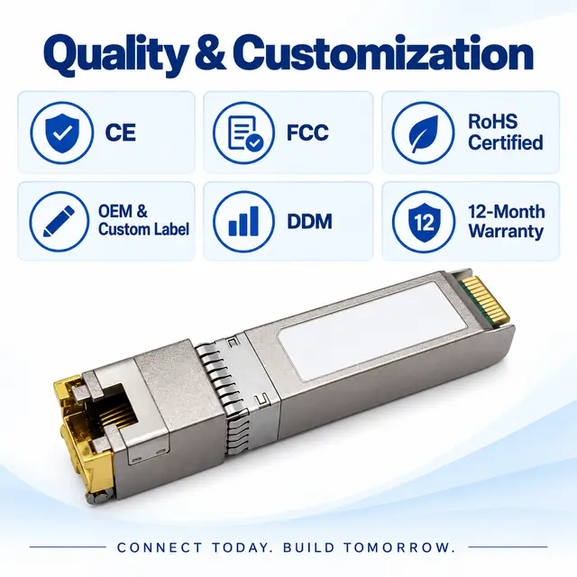 SFP+ 10GBASE-T Copper RJ45 30/80/100m Cat6a technical drawing 4: dimensions, structure and interfaces