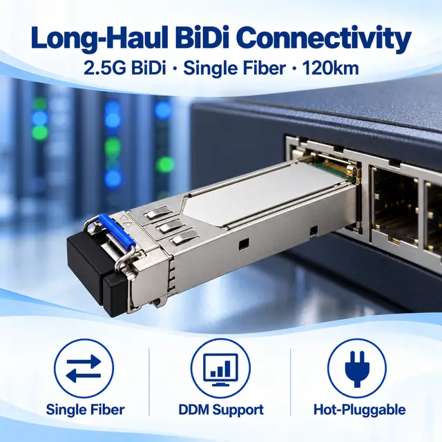2.5G BiDi SFP-2.5G-BX120 Single-Fiber 1490/1550nm 120km — In a host switch 2