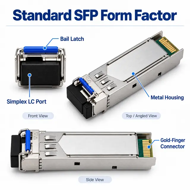 2.5G BiDi SFP-2.5G-BX120 Single-Fiber 1490/1550nm 120km technical drawing 1: dimensions, structure and interfaces