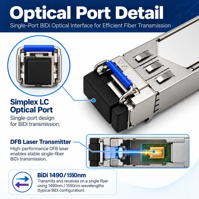 2.5G BiDi SFP-2.5G-BX120 Single-Fiber 1490/1550nm 120km technical drawing 2: dimensions, structure and interfaces