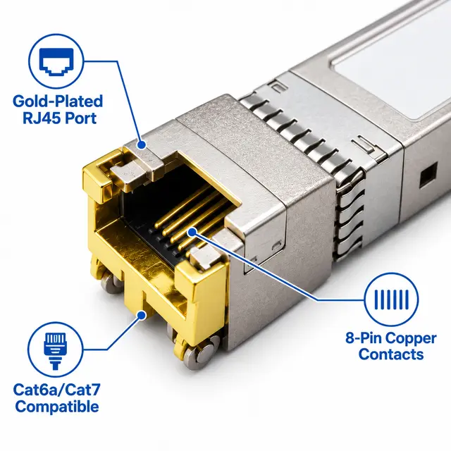 OEM 10G SFP+ Copper RJ45 10GBASE-T 30/80/100m Cat6a/Cat7 technical drawing 2: dimensions, structure and interfaces