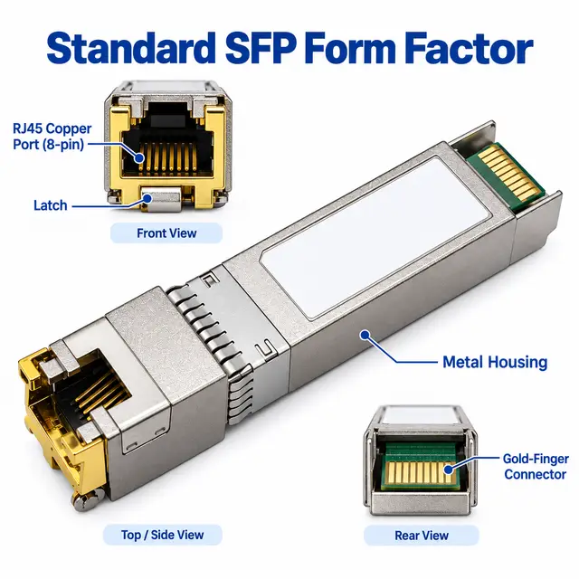 SFP-1G-T 1000BASE-T Gigabit Copper RJ45 Transceiver technical drawing 1: dimensions, structure and interfaces