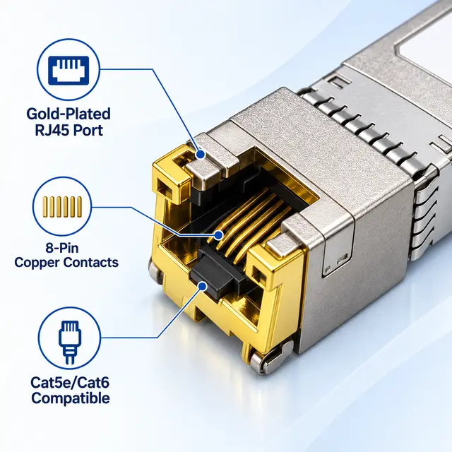 SFP-1G-T 1000BASE-T Gigabit Copper RJ45 Transceiver technical drawing 2: dimensions, structure and interfaces