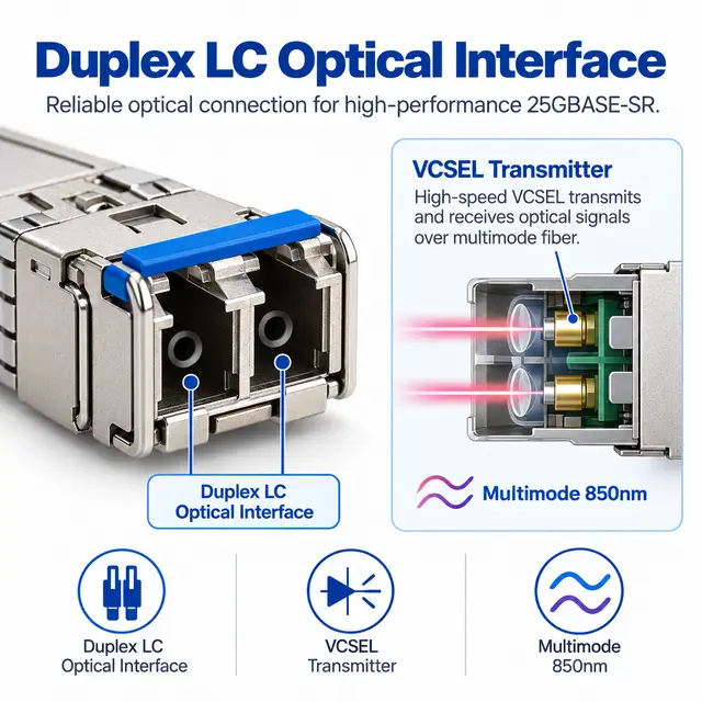 25GBASE-SR SFP28 850nm 100m VCSEL Multimode Duplex LC technical drawing 2: dimensions, structure and interfaces