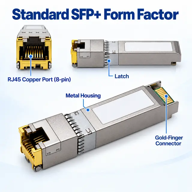 10G SFP+ Copper RJ45 10GBASE-T 100m Cat6a/Cat7 technical drawing 1: dimensions, structure and interfaces