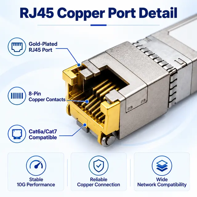 10G SFP+ Copper RJ45 10GBASE-T 100m Cat6a/Cat7 technical drawing 2: dimensions, structure and interfaces