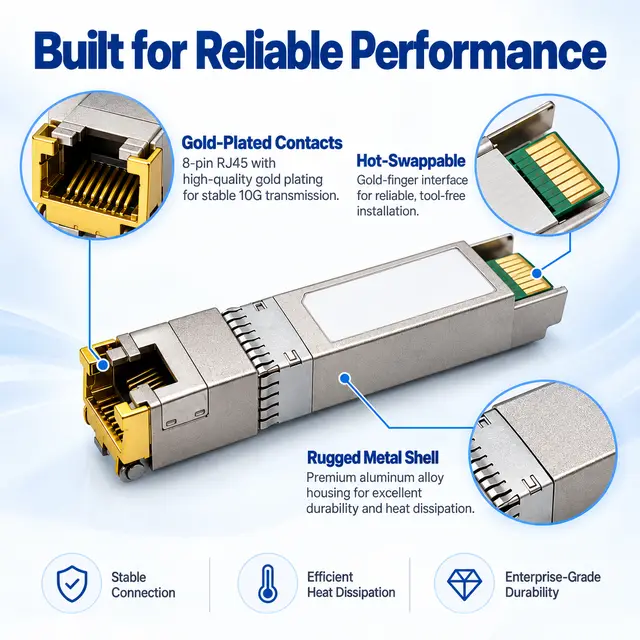 10G SFP+ Copper RJ45 10GBASE-T 100m Cat6a/Cat7 technical drawing 3: dimensions, structure and interfaces