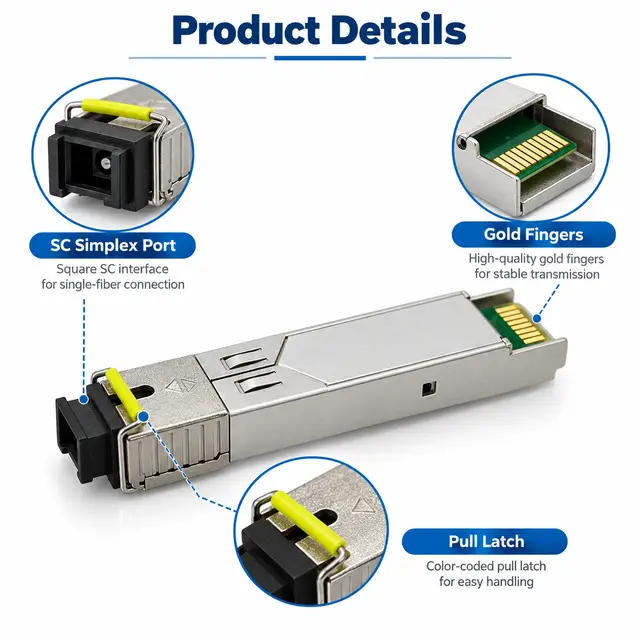 155M SFP BiDi Single-Mode Transceiver 1310/1550nm 20km SC technical drawing 3: dimensions, structure and interfaces