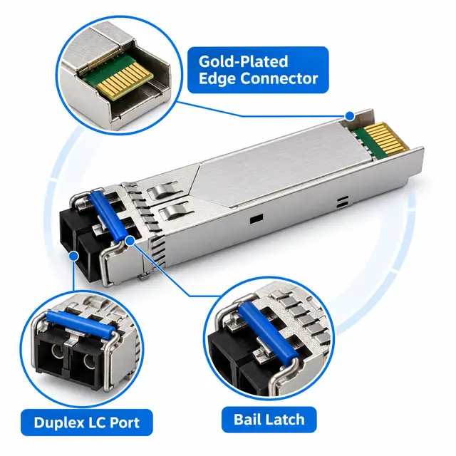 1.25G SFP Transceiver Module 1310nm 10/20km Duplex LC DDM technical drawing 3: dimensions, structure and interfaces