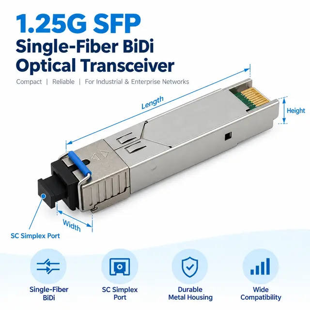 1.25G SFP Single-Fiber BiDi Transceiver 1310nm/1550nm SC technical drawing 1: dimensions, structure and interfaces