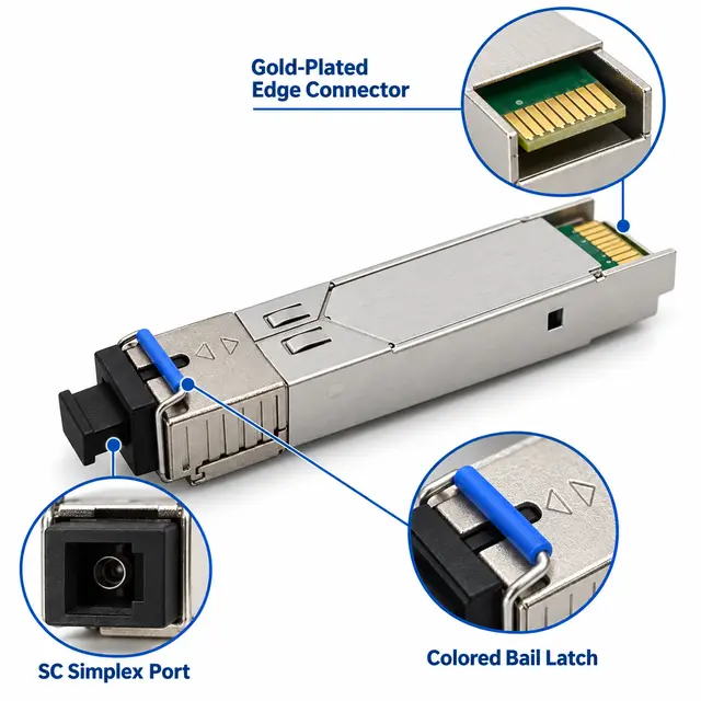 1.25G SFP Single-Fiber BiDi Transceiver 1310nm/1550nm SC technical drawing 3: dimensions, structure and interfaces