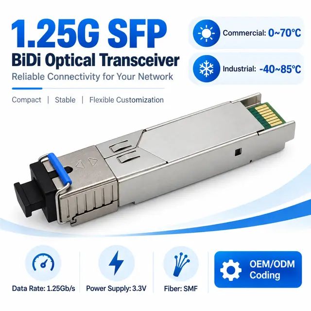 1.25G SFP Single-Fiber BiDi Transceiver 1310nm/1550nm SC technical drawing 4: dimensions, structure and interfaces