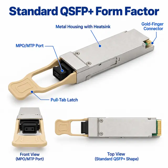 40GBASE-SR4 QSFP+ 850nm 100-150m Multimode MPO Transceiver - 850 nm technical drawing 1: dimensions, structure and interfaces