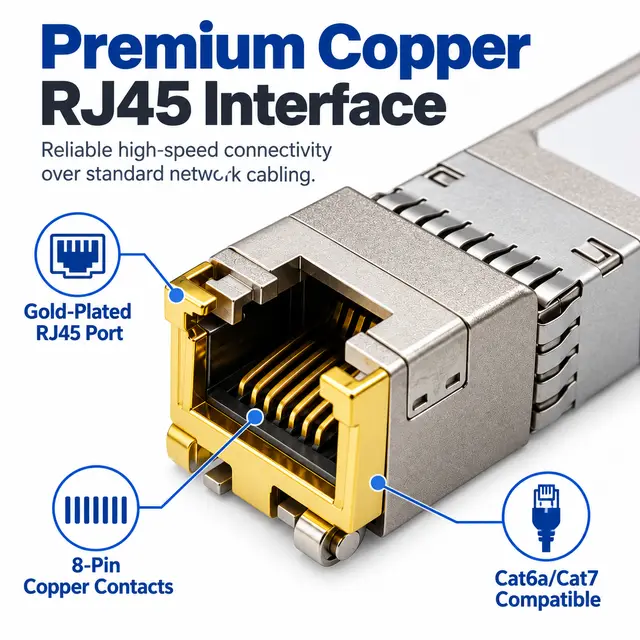 10G SFP+ Copper RJ45 10GBASE-T 100m Multi-Rate technical drawing 2: dimensions, structure and interfaces