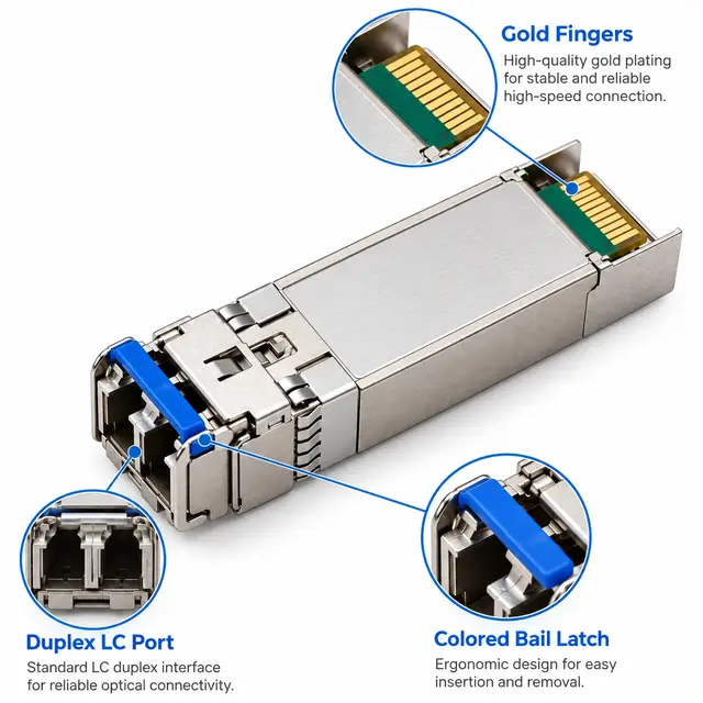 10G SFP+ LRM 1310nm 220m Multimode Duplex LC Optical technical drawing 3: dimensions, structure and interfaces