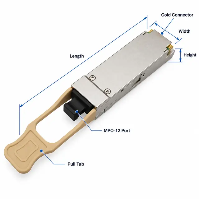 100G QSFP28 SR4 100m 850nm MPO Multimode Optical technical drawing 1: dimensions, structure and interfaces