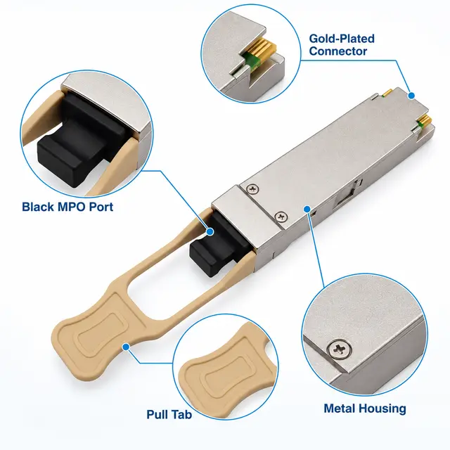 100G QSFP28 SR4 100m 850nm MPO Multimode Optical technical drawing 3: dimensions, structure and interfaces