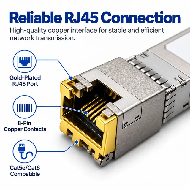 Factory-Direct 1000BASE-T SFP Copper RJ45 Gigabit 100m technical drawing 2: dimensions, structure and interfaces