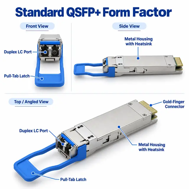 40G QSFP+ LR4 1310nm 10km Single-Mode Duplex LC Optical technical drawing 1: dimensions, structure and interfaces