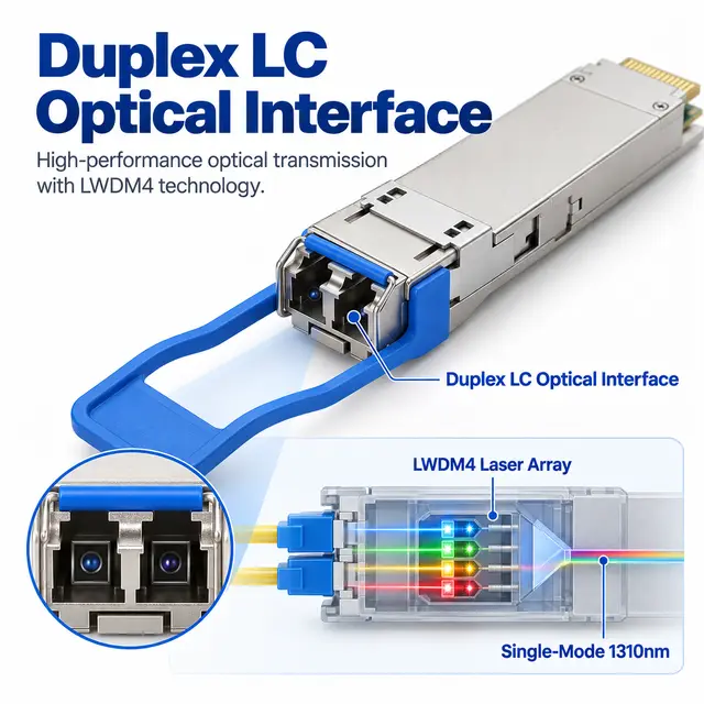 40G QSFP+ LR4 1310nm 10km Single-Mode Duplex LC Optical technical drawing 2: dimensions, structure and interfaces