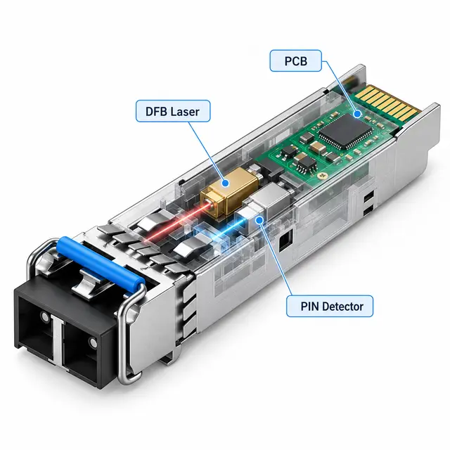 1000BASE-EX SFP 1.25G 1310nm 40km Duplex Single-Mode LC technical drawing 2: dimensions, structure and interfaces