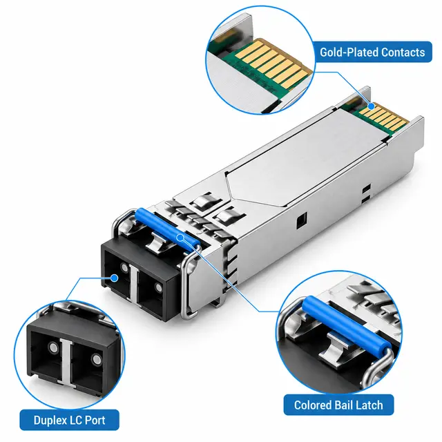 1000BASE-EX SFP 1.25G 1310nm 40km Duplex Single-Mode LC technical drawing 3: dimensions, structure and interfaces