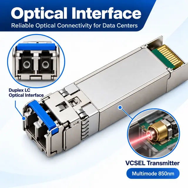 25G SFP28 SR 850nm 100m Multimode Duplex LC Transceiver — technical drawing 2: dimensions, structure and interfaces