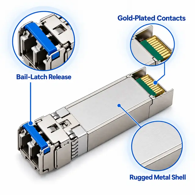 25G SFP28 SR 850nm 100m Multimode Duplex LC Transceiver — technical drawing 3: dimensions, structure and interfaces