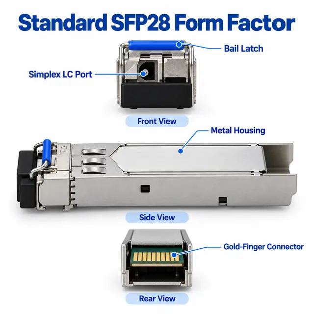 OEM 25G SFP28 WDM BiDi Single-Fiber 1270/1330nm 20km technical drawing 1: dimensions, structure and interfaces