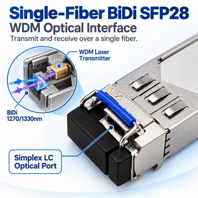 OEM 25G SFP28 WDM BiDi Single-Fiber 1270/1330nm 20km technical drawing 2: dimensions, structure and interfaces
