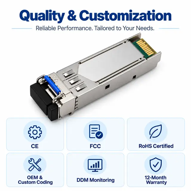 OEM 25G SFP28 WDM BiDi Single-Fiber 1270/1330nm 20km technical drawing 4: dimensions, structure and interfaces