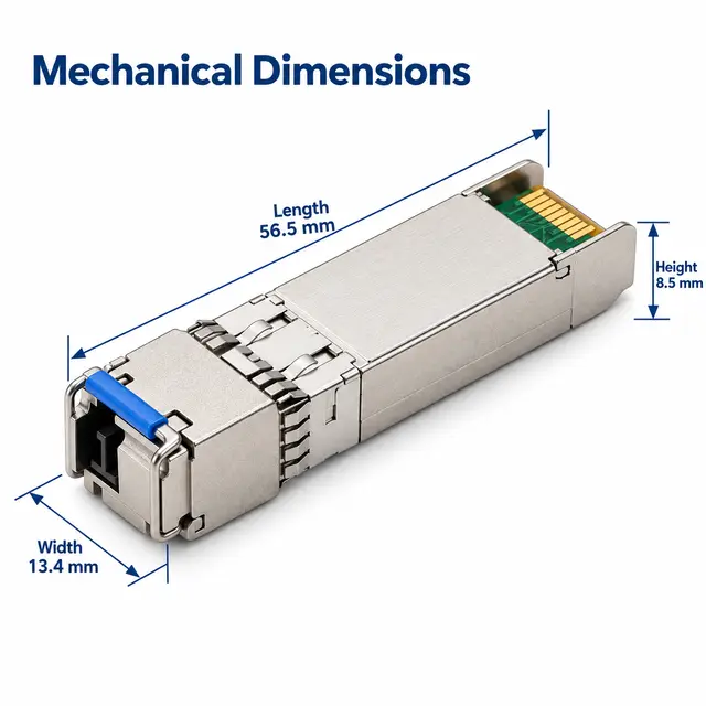 10G SFP+ BiDi BX80 80km 1490/1550nm Simplex LC DDM APD technical drawing 1: dimensions, structure and interfaces