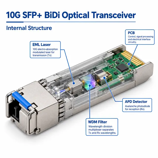 10G SFP+ BiDi BX80 80km 1490/1550nm Simplex LC DDM APD technical drawing 2: dimensions, structure and interfaces