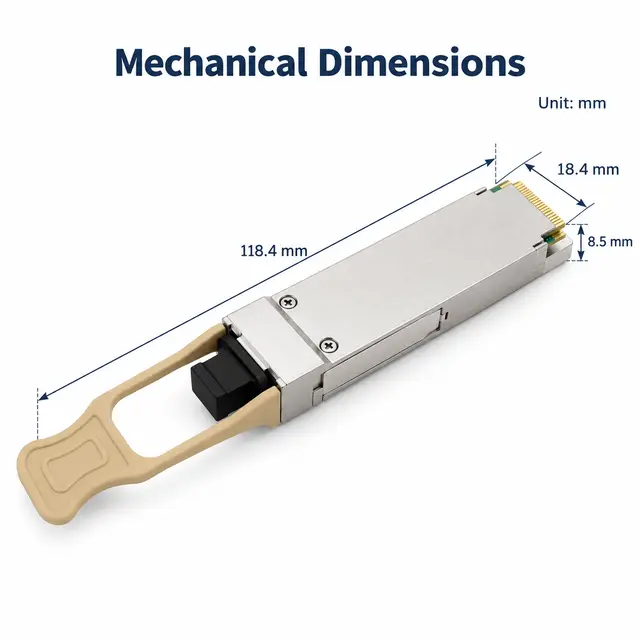 100G QSFP28 SR4 850nm 100m MMF MPO/MTP Optical Transceiver technical drawing 1: dimensions, structure and interfaces