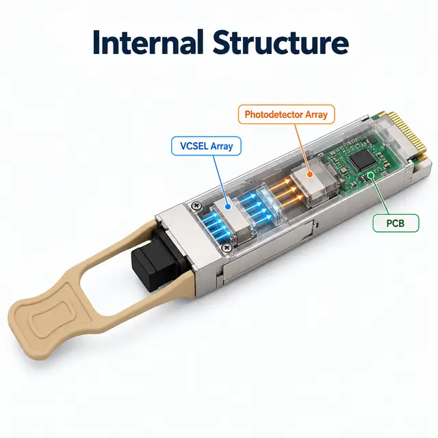 100G QSFP28 SR4 850nm 100m MMF MPO/MTP Optical Transceiver technical drawing 2: dimensions, structure and interfaces