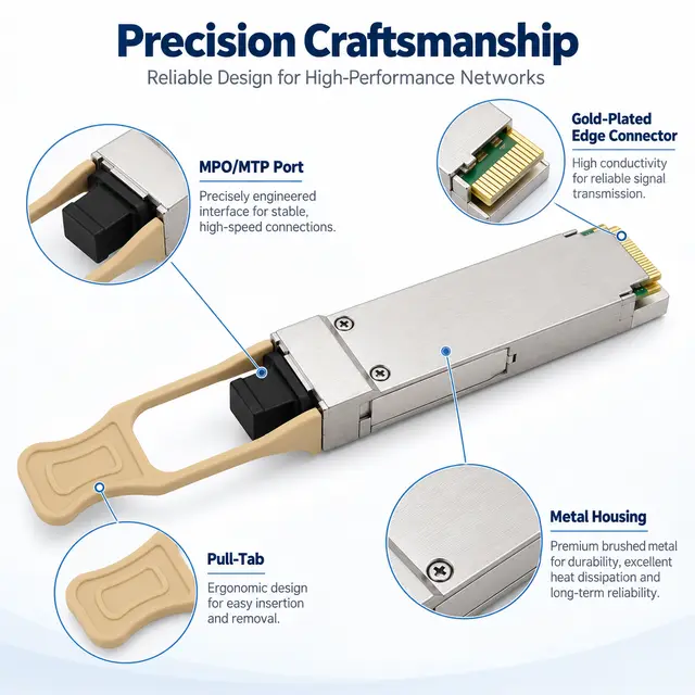 100G QSFP28 SR4 850nm 100m MMF MPO/MTP Optical Transceiver technical drawing 3: dimensions, structure and interfaces