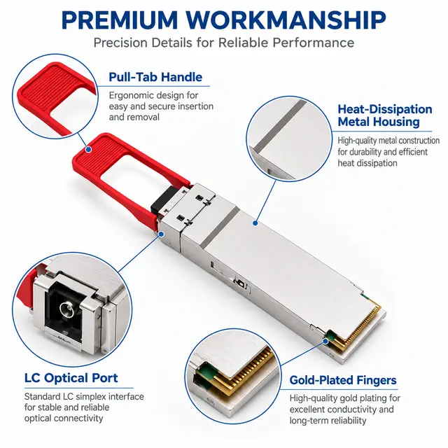 100G BiDi QSFP28 10km Simplex LC SMF Transceiver technical drawing 3: dimensions, structure and interfaces