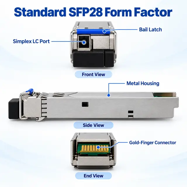 25GBASE-BR20 SFP28 BiDi Single-Fiber 1270/1330nm 20km WDM technical drawing 1: dimensions, structure and interfaces