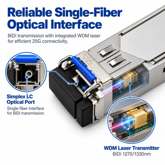 25GBASE-BR20 SFP28 BiDi Single-Fiber 1270/1330nm 20km WDM technical drawing 2: dimensions, structure and interfaces