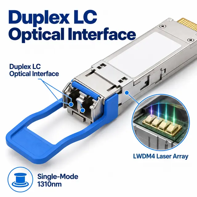40G QSFP+ LR4 1310nm 10km Single-Mode Duplex LC - 1310 nm A technical drawing 2: dimensions, structure and interfaces