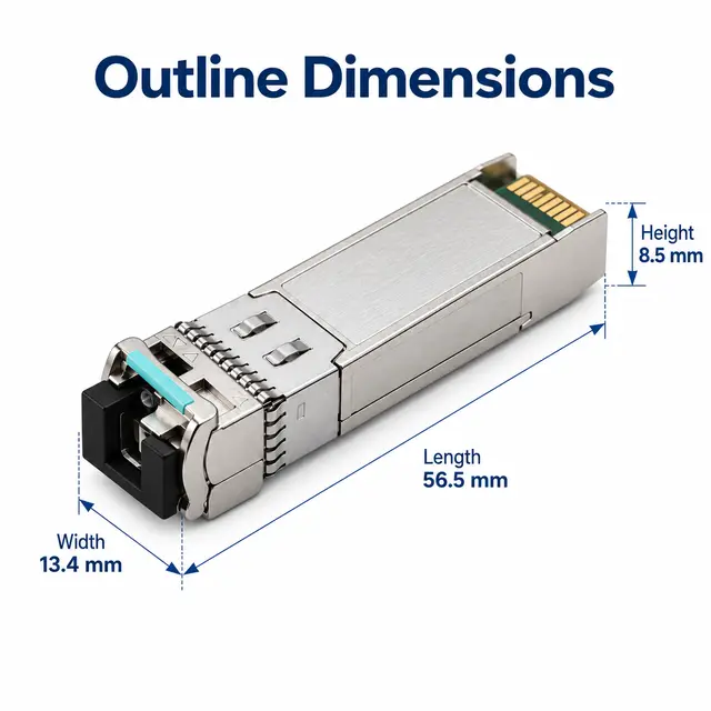 10G SFP+ BiDi BX80 80km - High-Performance Transceiver for WAN technical drawing 1: dimensions, structure and interfaces