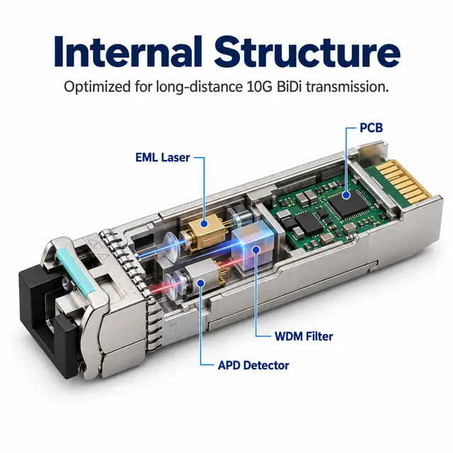 10G SFP+ BiDi BX80 80km - High-Performance Transceiver for WAN technical drawing 2: dimensions, structure and interfaces