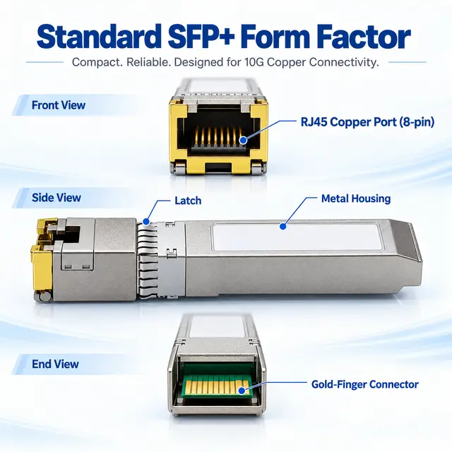 10G SFP+ Copper RJ45 10GBASE-T 30-100m Cat6a/Cat7 - t7 Hot-Swappable technical drawing 1: dimensions, structure and interfaces