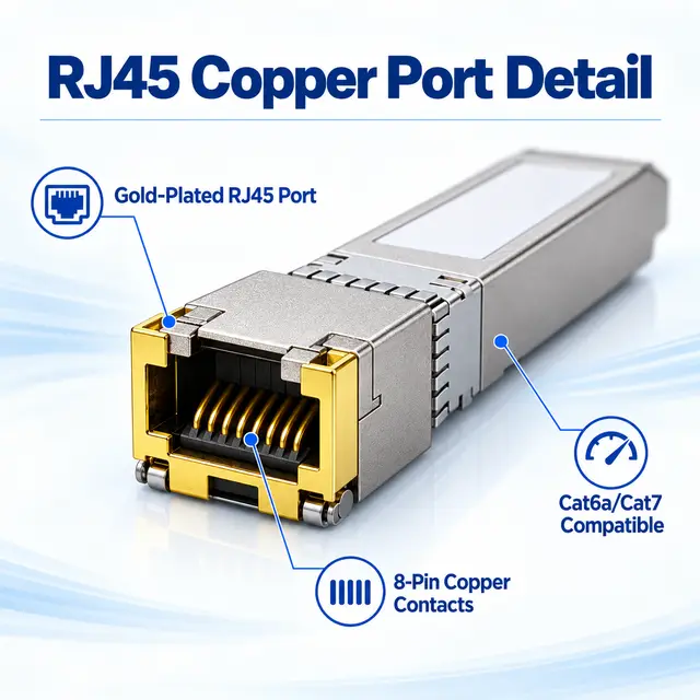 10G SFP+ Copper RJ45 10GBASE-T 30-100m Cat6a/Cat7 - t7 Hot-Swappable technical drawing 2: dimensions, structure and interfaces